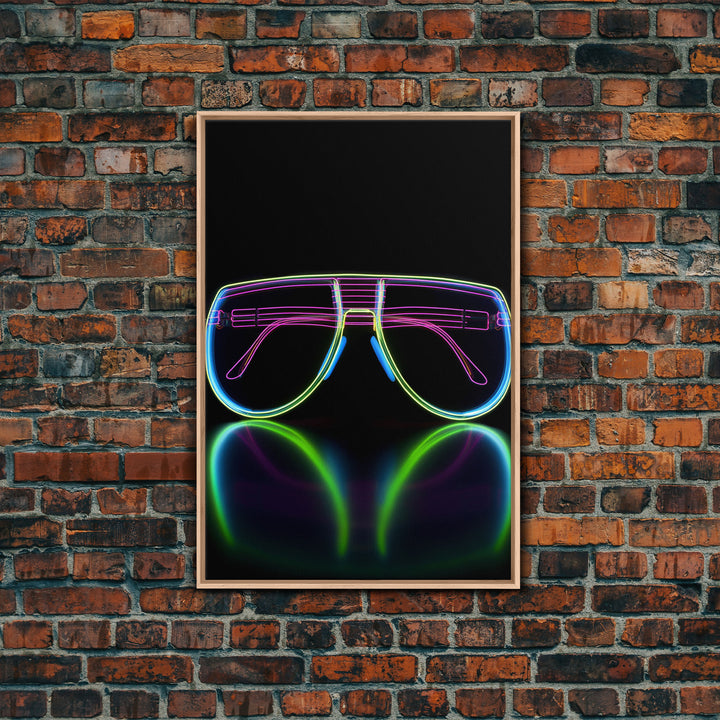 Neon Lights Eye Glasses Wall Decor, Glowing Art Print, Vibrant Art, Minimalist Print, Wall Decor, Canvas Print, Wall Art, Framed Canvas
