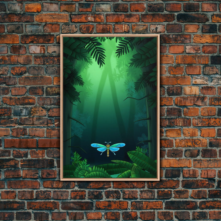Dragonfly Wall Art, Nature Wall Decor, Woods, Trees, Green Art, Minimalist Print, Wall Decor, Canvas Print, Wall Art, Framed Canvas