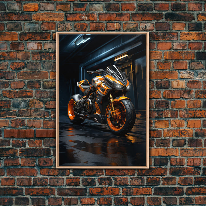 Futuristic Cyberpunk Motorcycle Concept Art, Sport Bike Canvas Print