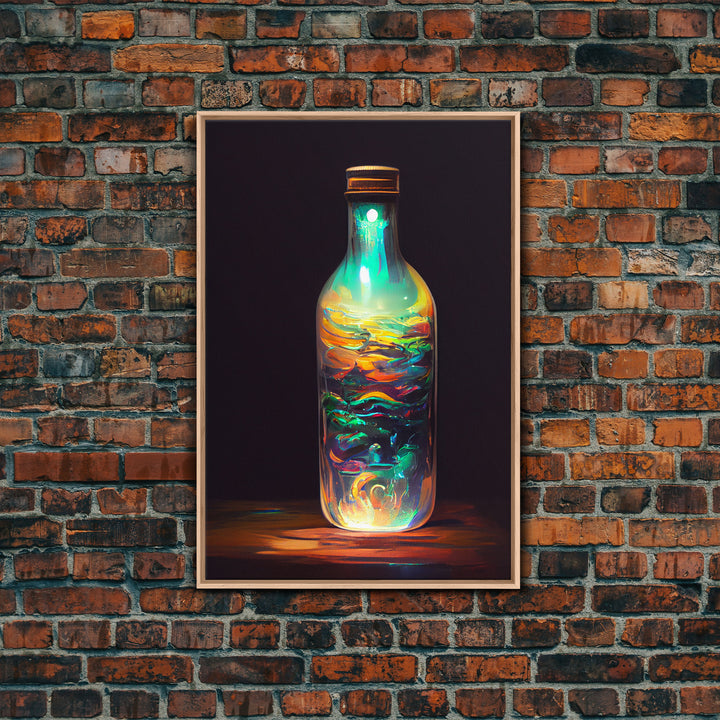 Miniature world in a bottle canvas print, high fantasy wall art, magical wall art, ready to hang wall art