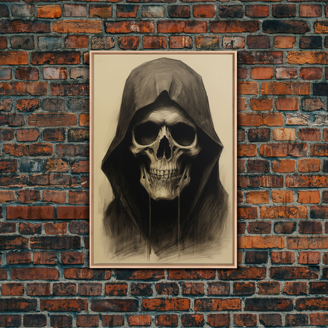 Skull Decor, Charcoal Drawing, Gothic Home Decor, Canvas Print, Wall Art, Vertical Art, Skull Gift, Human Skull Decor, Modern Art Prints