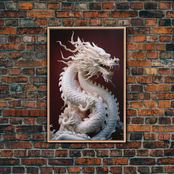Dragon Art, Sculpture Wall Art, Asian Decor, Canvas Print, Wall Art, Vertical Print, Gift For Couples, Dorm Room Art, Living Room Prints