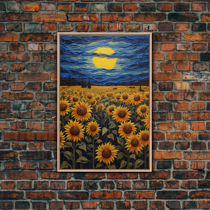 Sunflowers Wall Art, Wildflower Meadow, Starry Night, Canvas Print, Wall Art, Vertical Art, Above Couch Wall Art, Retirement Gifts, RV Decor