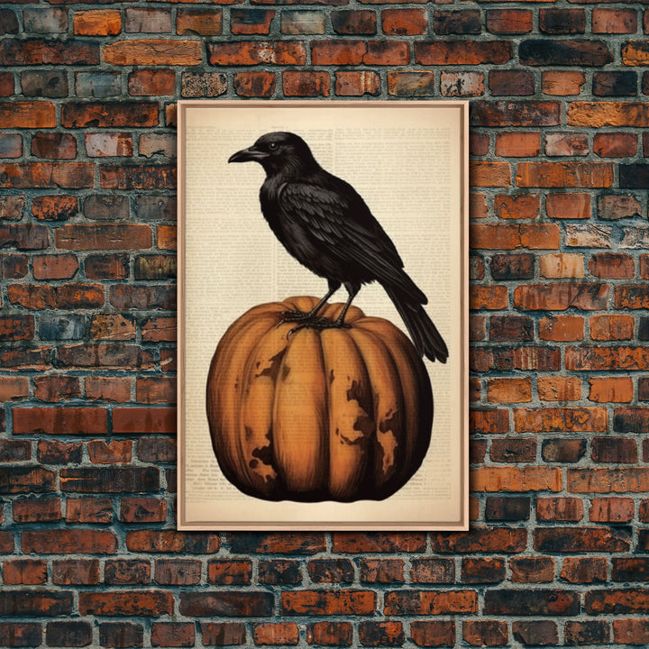 Vintage Halloween Prints, Halloween Decor, Crow / Raven Wall Art, Vintage Art Print Funny Halloween Print Art Vintage Raven Pumpkin Art