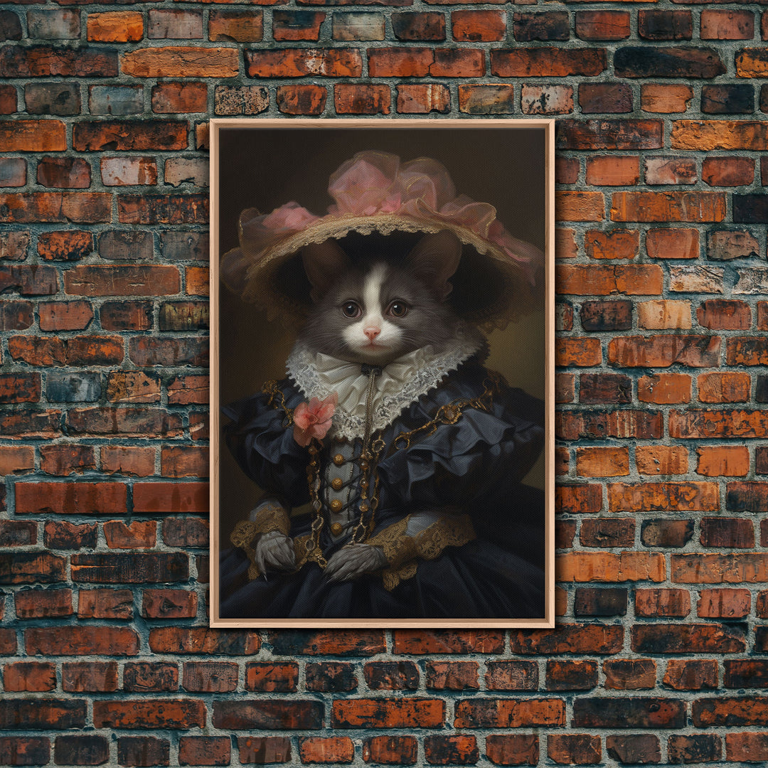 Cute Halloween Weasel Painting, Vintage Canvas, Art Canvas Print, Dark Academia, Weasel Art, Halloween Decor, Goth Art