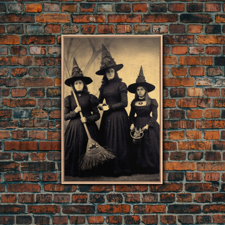 Victorian Witches, Vintage Tintype Style Photograph, Framed Canvas Print, Gothic Wall Art, Dark Academia, Witch Art