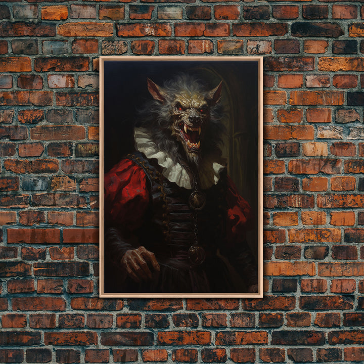 Victorian Business Werewolf Workin' 9 to 5, Framed Canvas, Halloween Canvas Print, Vintage Halloween Funny Gothic Decor