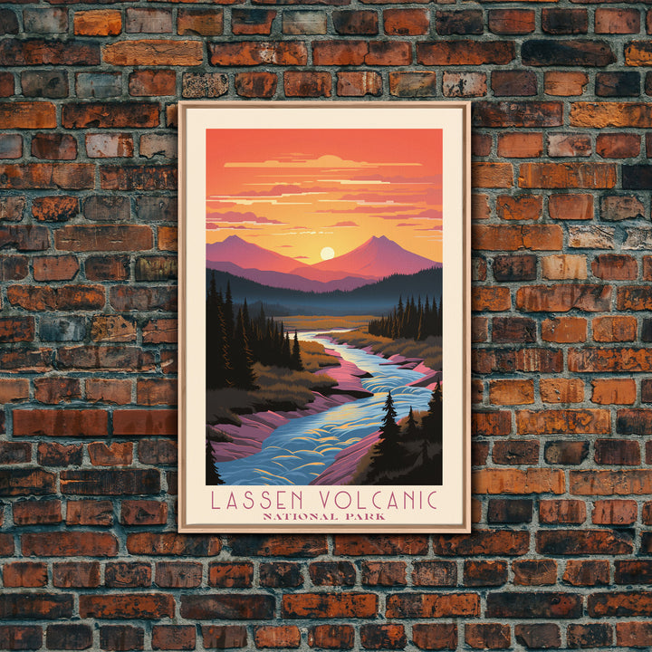 Lassen Volcanic National Park California Travel Art, National Park Print, Minimalist Travel Art, Midcentury Modern Style Landscape Painting
