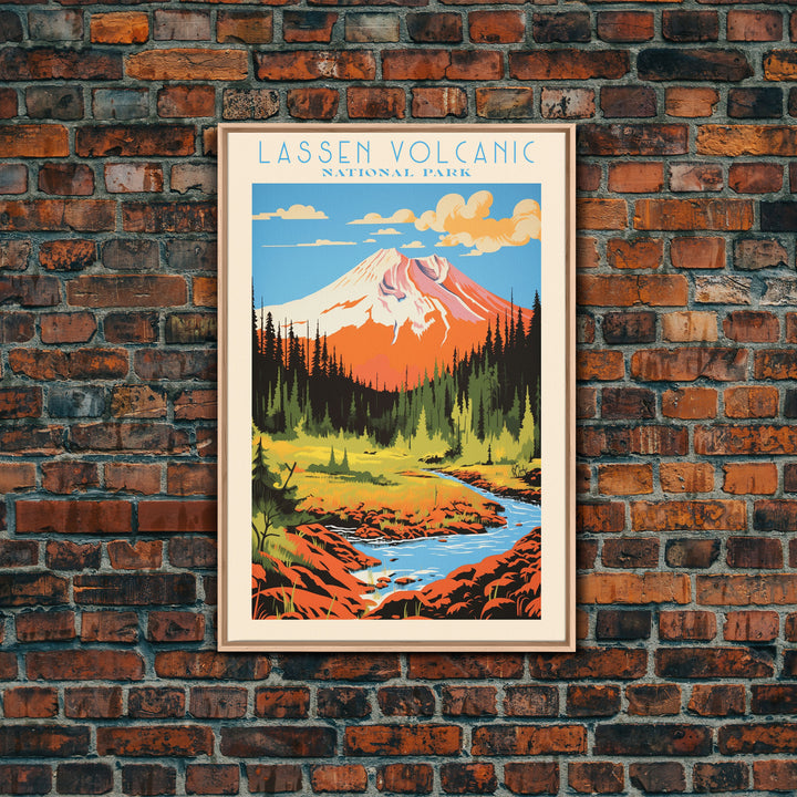 Lassen Volcanic National Park Alaska Travel Art, National Park Print, Minimalist Travel Art, Midcentury Modern Style Landscape Painting