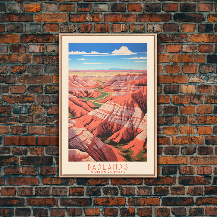 Badlands National Park South Dakota Travel Art, National Park Print, Minimalist Travel Art, Midcentury Modern Style Landscape Painting