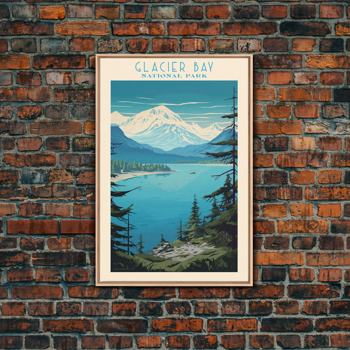 Glacier Bay National Park Alaska Travel Art, National Park Print, Minimalist Travel Art, Midcentury Modern Style Landscape Painting