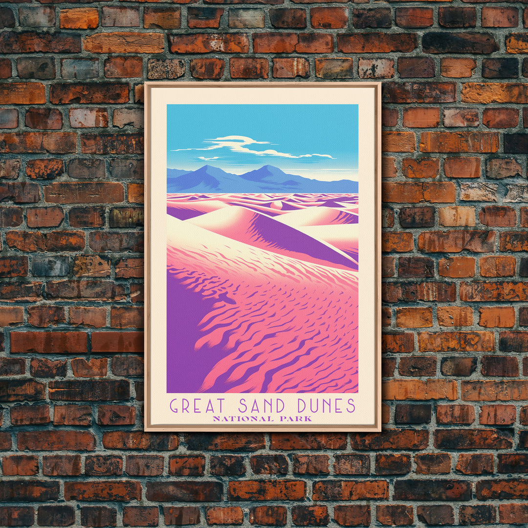Great Sand Dunes National Park Travel Poster Art, Canvas Print Wall Art, Colorado Travel Art, Midcentury Modern Travel Decor, MCM Wall Art
