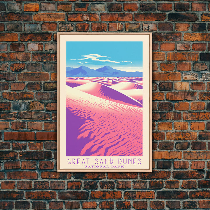 Great Sand Dunes National Park Travel Poster Art, Canvas Print Wall Art, Colorado Travel Art, Midcentury Modern Travel Decor, MCM Wall Art
