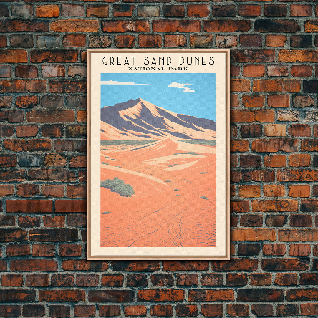 Great Sand Dunes National Park Travel Poster Art, Canvas Print Wall Art, Colorado Travel Art, Midcentury Modern Travel Decor, MCM Wall Art