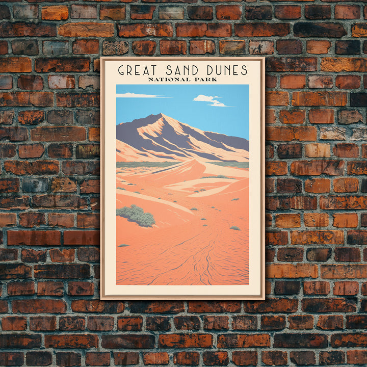 Great Sand Dunes National Park Travel Poster Art, Canvas Print Wall Art, Colorado Travel Art, Midcentury Modern Travel Decor, MCM Wall Art