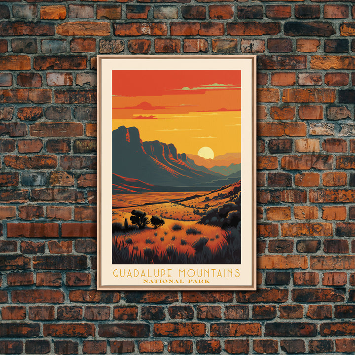 Guadalupe Mountains National Park Texas Travel Art, National Park Print, Minimalist Travel Art, Midcentury Modern Style Landscape Painting