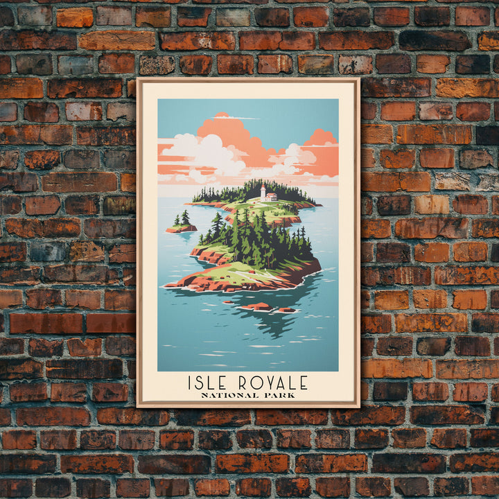 Isle Royale National Park Michigan Travel Art, National Park Print, Minimalist Travel Art, Midcentury Modern Style Landscape Painting