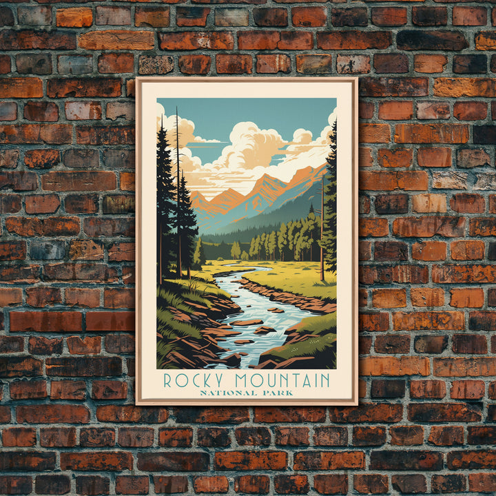 Rocky Mountains National Park Colorado Travel Art, National Park Print, Minimalist Travel Art, Midcentury Modern Style Landscape Painting