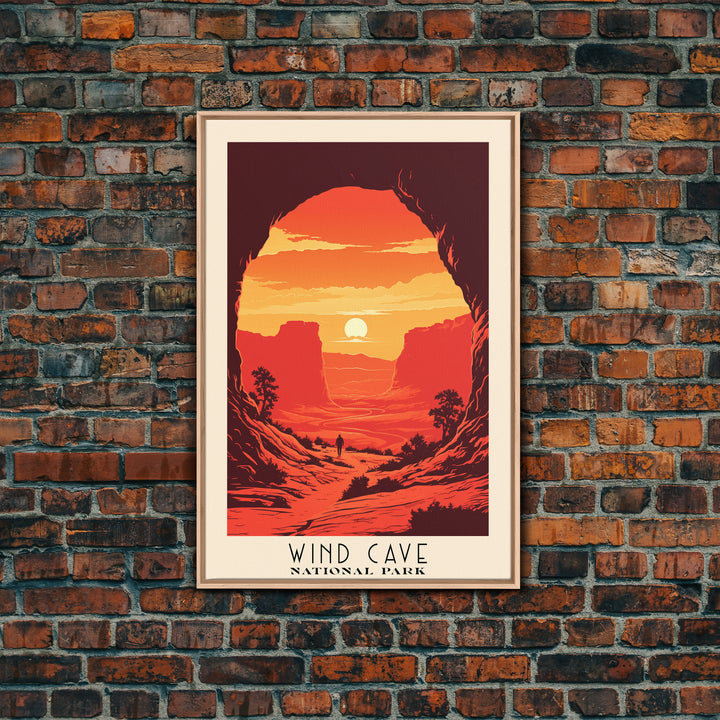 Wind Cave National Park, South Dakota Travel Art, National Park Print, Minimalist Travel Art, Midcentury Modern Retro Style Landscape