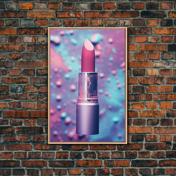 Red Lipstick Wall Art, Framed Canvas Print, Liminal Spaces, Vaporwave Aesthetic Wall Art, Girl Room Decor, Girl's Dorm Room