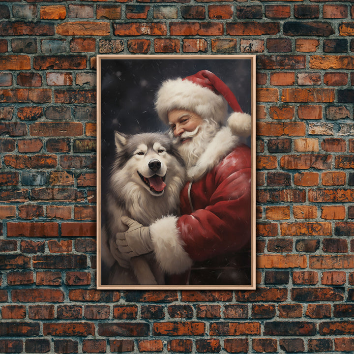 Santa Claus and his Alaskan Malamute, Christmas Wall Art, Dog Gift, Christmas Dog, Winter Wall Art, Santa Decor, Santa Art Print