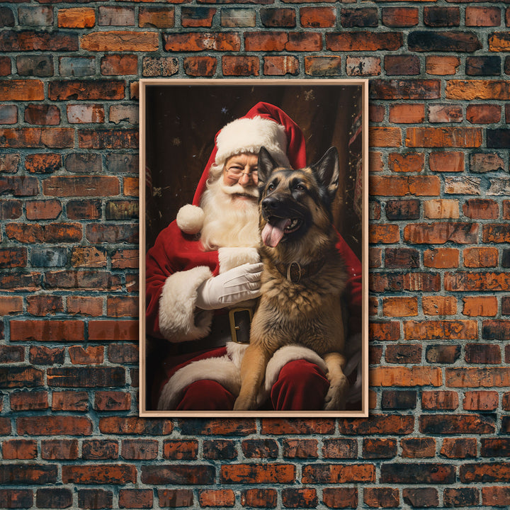 Santa Claus And His Belgian Malinois, Christmas Wall Art, Dog Gift, Christmas Dog, Winter Wall Art, Santa Decor, Santa Art Print, Cute Dog