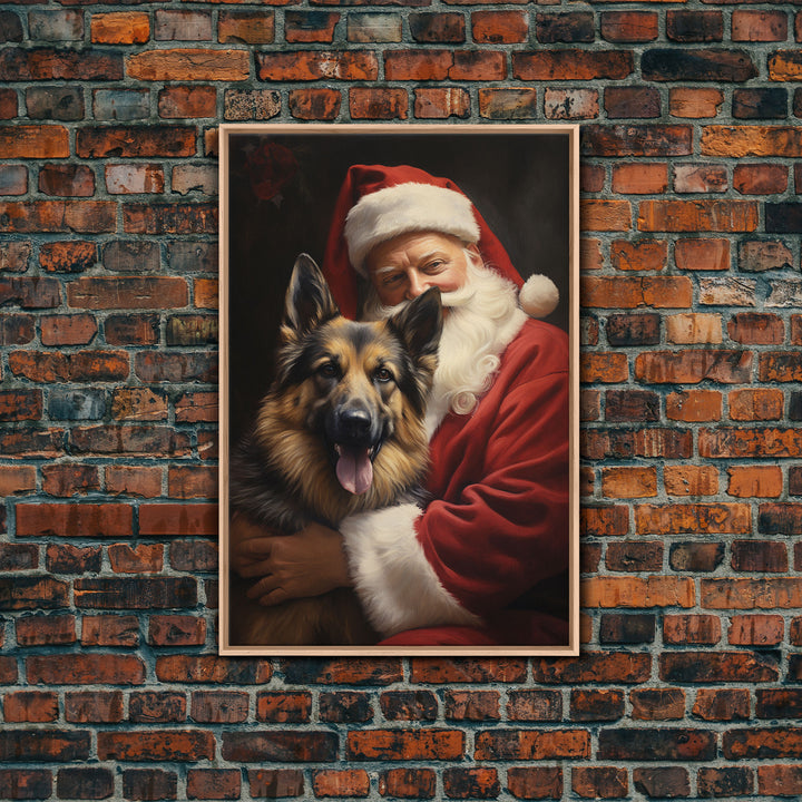 Santa Claus And His German Shepherd, Christmas Wall Art, Dog Gift, Christmas Dog, Winter Wall Art, Santa Decor, Santa Art Print, Cute Dog