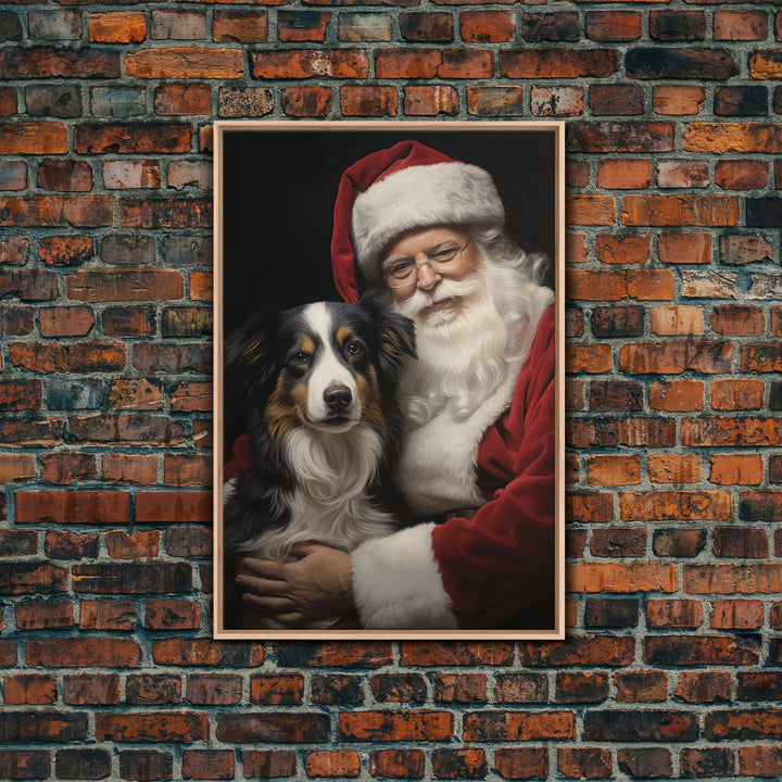 Santa Claus And His Border Collie, Christmas Wall Art, Dog Gift, Christmas Dog, Winter Wall Art, Santa Decor, Santa Art Print, Cute Dog