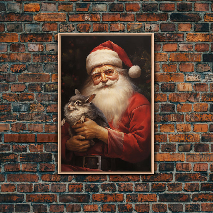 Santa Claus And His Chinchilla, Christmas Wall Art, Dog Gift, Christmas Dog, Winter Wall Art, Santa Decor, Santa Art Print, Chinchilla Print