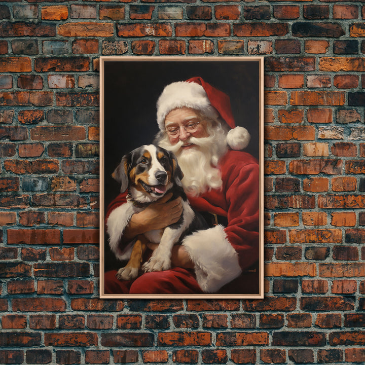 Santa Claus And His Beagle, Christmas Wall Art, Dog Gift, Christmas Dog, Winter Wall Art, Santa Decor, Santa Art Print, Cute Dog Print