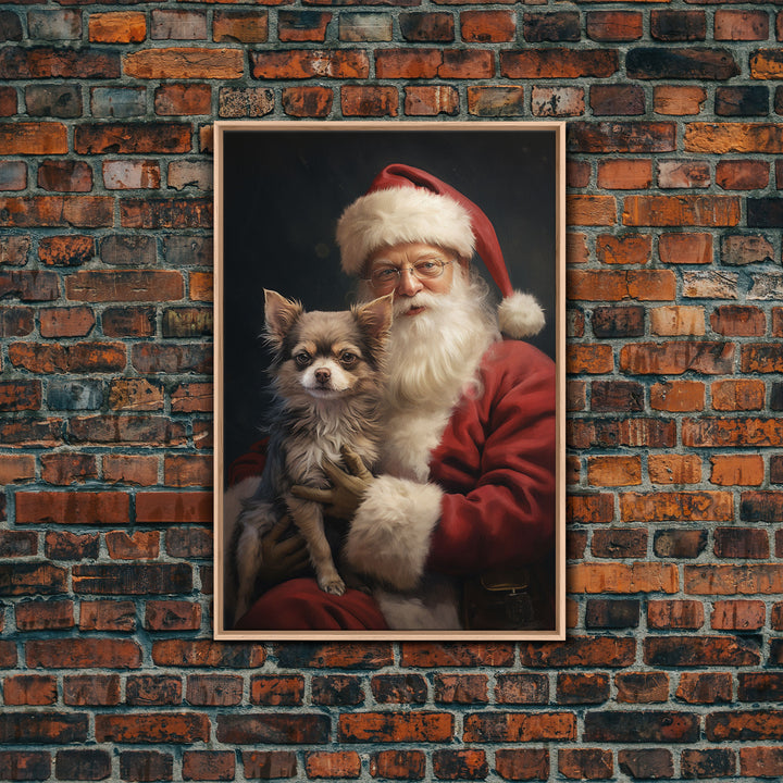 Santa Claus And His Chihuahua, Christmas Wall Art, Christmas Dog, Winter Wall Art, Santa Decor, Santa Art Print, Farmhouse Christmas