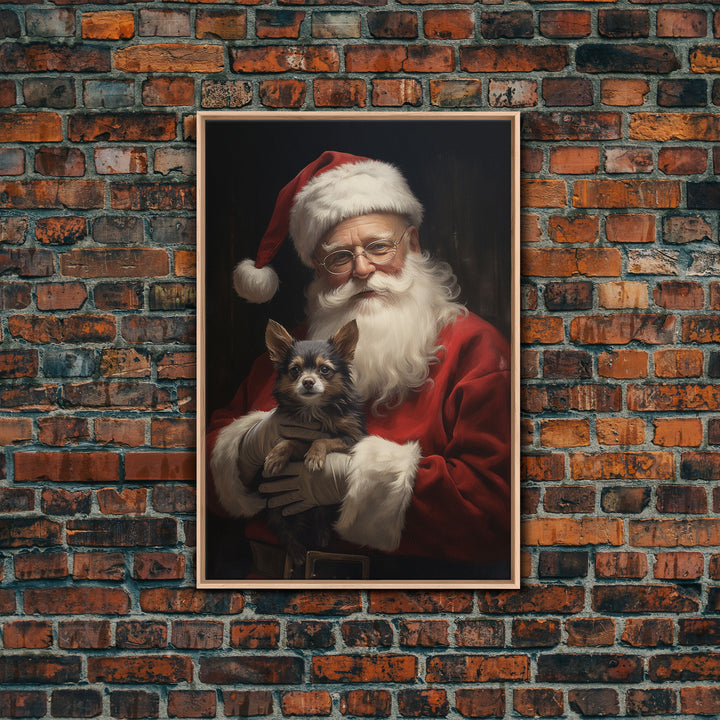 Santa Claus And His Chihuahua, Christmas Wall Art, Christmas Dog, Winter Wall Art, Santa Decor, Santa Art Print, Farmhouse Christmas