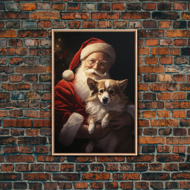 Santa Claus And His Corgi, Christmas Wall Art, Christmas Dog, Winter Wall Art, Santa Decor, Santa Art Print, Farmhouse Christmas