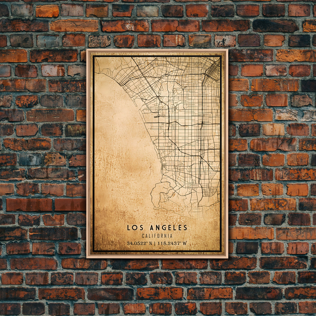 Los Angeles Vintage Map Print | Los Angeles Map | California Map Art | Los Angeles City Road Map Poster | Distressed / Retro LA Street Art