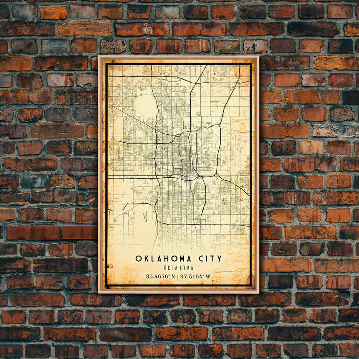 Oklahoma City Vintage Map Print, Oklahoma Map, Oklahoma State Map Art, Oklahoma City Road Map Poster, Vintage Map Gift, Road Trip Art