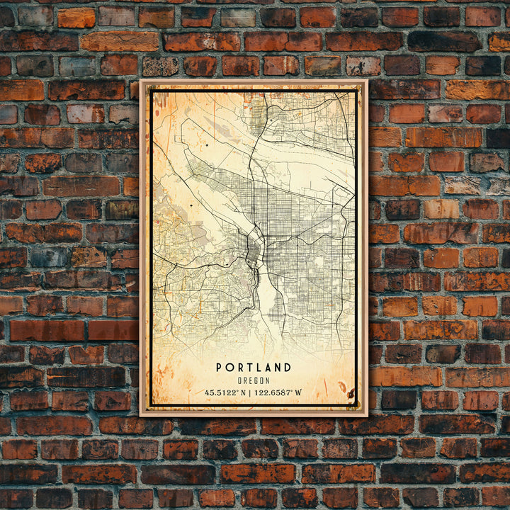 Portland Oregon Street Map, Framed Canvas Art, Oregon United States Road Map Wall Art, Office Wall Art, Portland Wall Decor for Office