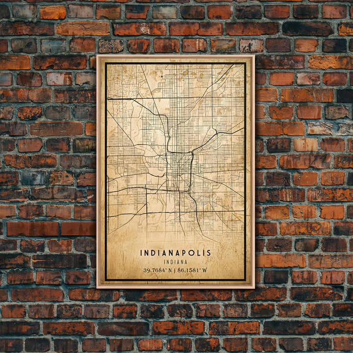Old Indianapolis City Map Wall Art Canvas Print, Vintage Style Indianapolis Map, Framed Wall Art, Cool Indiana  Wall Art, Office Decor