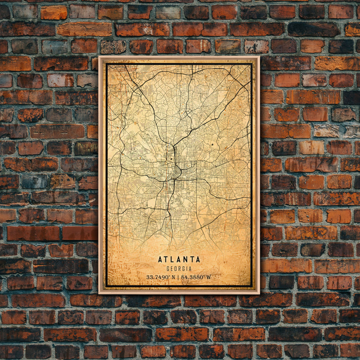 Old Atlanta City Map Wall Art Canvas Print, Vintage Style Atlanta  Map, Framed Wall Art, Cool Atlanta Georgia Wall Art, Office Decor
