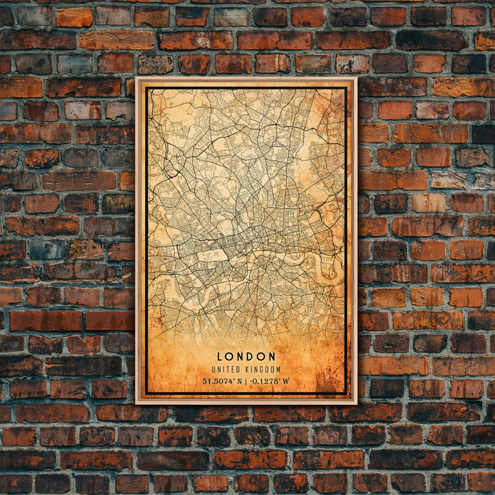 London UK map print poster or framed canvas, London map print poster canvas, London England city map print poster canvas, Vintage Travel Art