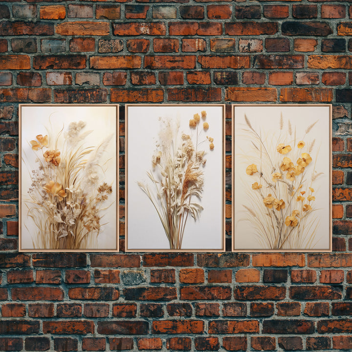 Framed Canvas Wall Art Set of 3, Modern Farmhouse Decor, Botanical Prints, Neutral Colors, Minimalist Art, Boho Home Decor