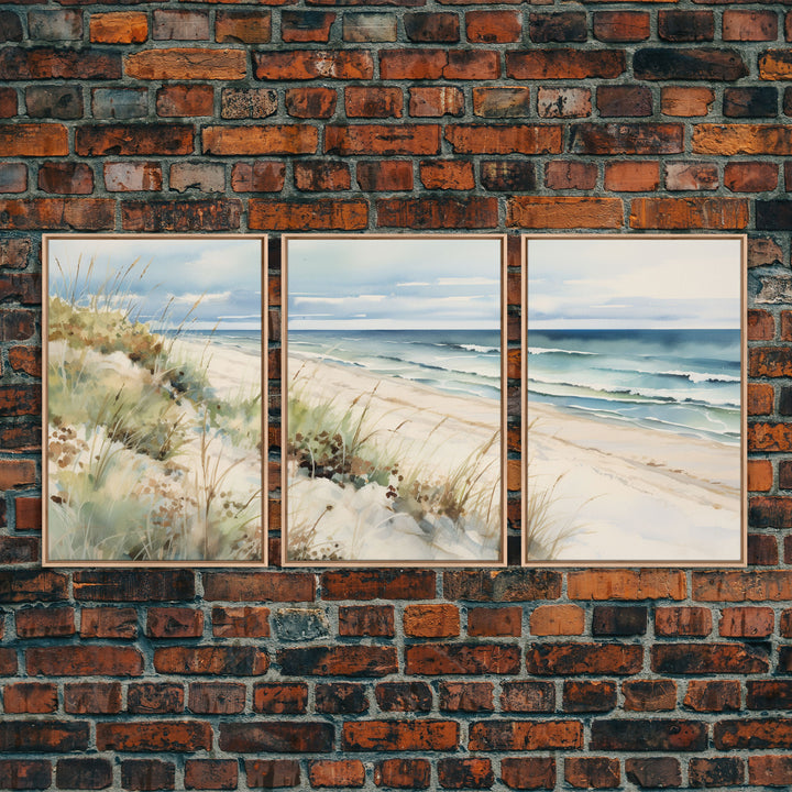 Abstract Coastal Painting Canvas Print Wall Art Vintage Beach Print Girly Apartment Decor Seascape Print, 3 Piece Wall Art, Boho Decor