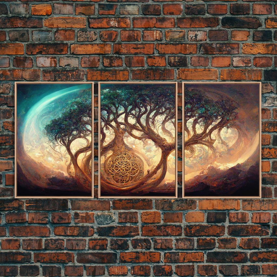 Yggdrasil Tree of Life, Nordic Viking Fantasy Art, Ready To Hang Canvas Print, Cool Living Room Wall Art Decor