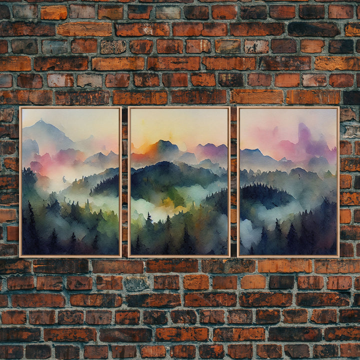 Dramatic Watercolor Sunset Landscape Abstract, Landscape Art, 3 Piece Canvas Decor, 3 Piece Wall Art, Ready To Hang Canvas Prints