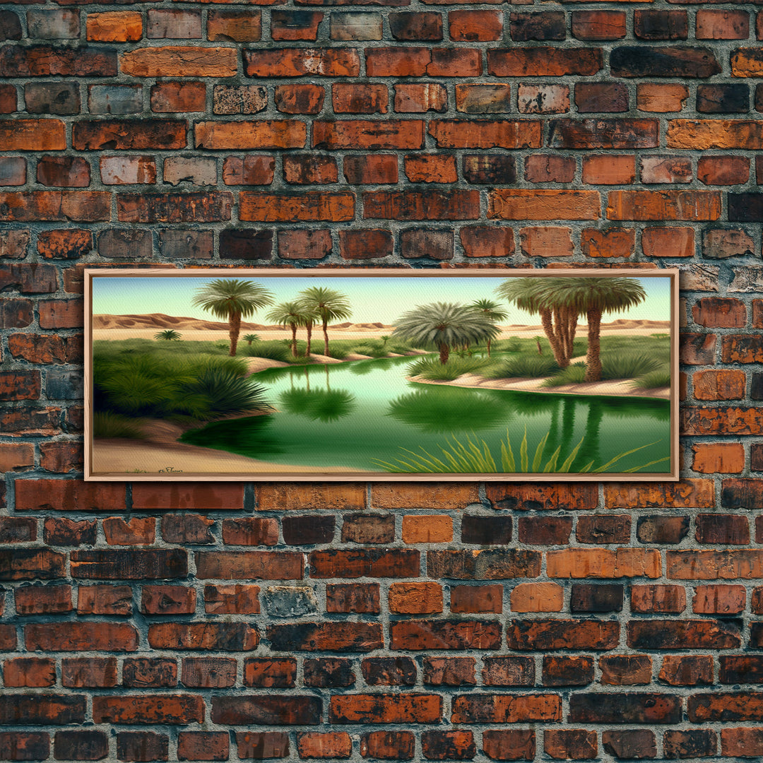 Desert Oasis Watercolor Landscape Canvas Print - Perfect for Living Room, Bedroom, Panoramic Extra Wide Format Art