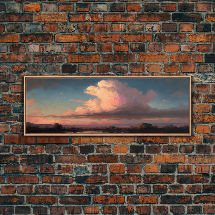 Panoramic Framed Canvas Texas Prairie Sunset Wall Art, Living Room, Bedroom Decor, Sunset Art, Watercolor Painting, Original Artwork