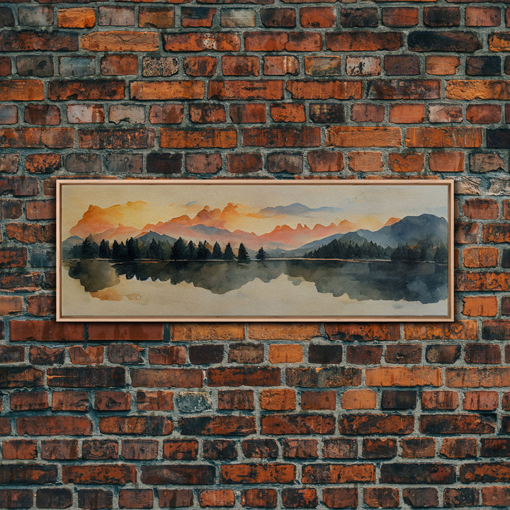 Unique watercolor painting of a forest fire, panoramic canvas print, ready to hang, gloomy wall decor