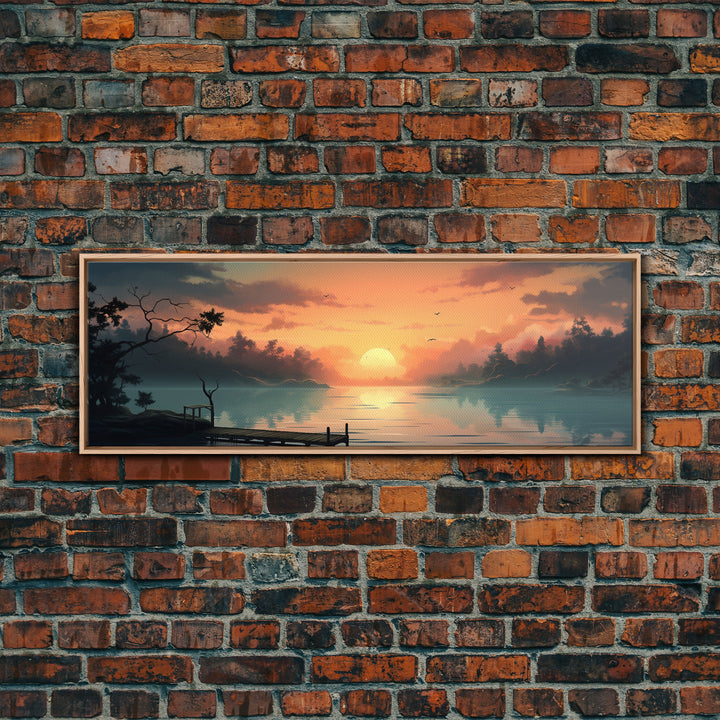 Custom Lakehouse Wall Art Framed Canvas Print, Gift For Him / Her, Lake House Decor, Watercolor Painting Of A Sunset Over The Lake
