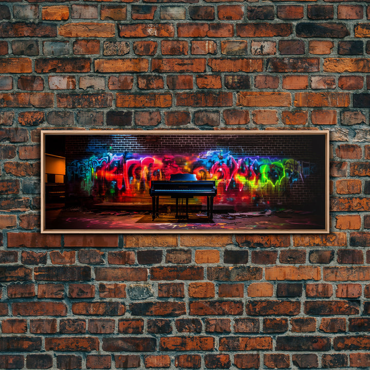 Limited Edition Graffiti Covered Piano Street Art Framed Canvas Print, Premium Graffiti Street Art Wall Decor, Extra Large Wall Art