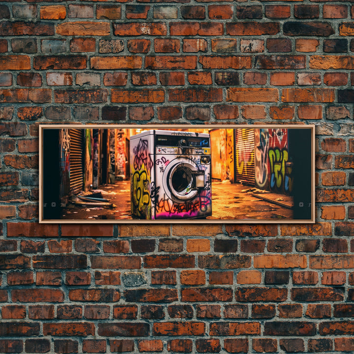 Graffiti Punk Wall Art, Street Art, Framed Canvas Print, Urban Decay Washing Machine, Limited Edition, High Quality Art, Game Room Art