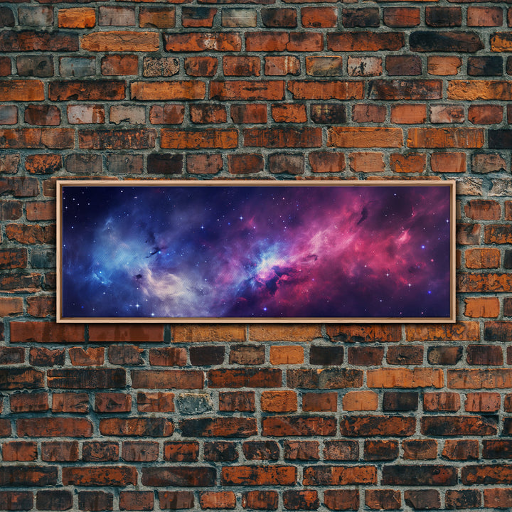 The Cosmic Balance, Framed Canvas Print Wall Art, Space Art, Galaxy Print, Turquoise and Pink Starry Night Sky